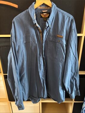 Harley-Davidson Men's Blue Sueded Twill Button-Up Shirt XXL